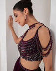 Black base with pink lurex crystal hanging blouse with lehenga