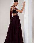 Black base with pink lurex crystal hanging blouse with lehenga