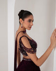 Black base with pink lurex crystal hanging blouse with lehenga