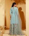 Teal Overlapping Angrakha Anarkali with Banarasee Bandhani Dupatta