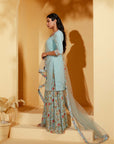 Teal Overlapping Angrakha Anarkali with Banarasee Bandhani Dupatta