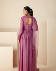 Teal Overlapping Angrakha Anarkali with Elephant Tassels and Banarasee Bandhani Dupatta - Georgette Crepe
