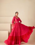 Teal Angrakha Anarkali with Dori Tassels and Banarasee Bandhani Dupatta - Crepe Silk