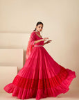 Teal Angrakha Anarkali with Dori Tassels and Banarasee Bandhani Dupatta - Crepe Silk