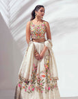 Maroon Crop Top and Pleated Skirt Lehenga with Mirror and Zardosi Handwork