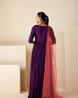 Teal Angrakha Anarkali with Embroidered Cuff and Bandhani Dupatta