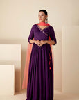 Teal Angrakha Anarkali with Embroidered Cuff and Bandhani Dupatta