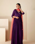 Teal Angrakha Anarkali with Embroidered Cuff and Bandhani Dupatta