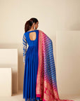 Teal Overlapping Angrakha Anarkali with Dori Tassels and Banarasee Bandhani Dupatta