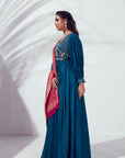 Intricately Sequin Embroidered Ombre Anarkali with Pleated Flare