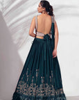 Maroon One-Shoulder Zardosi Crop Top Lehenga with Feather and Mirror Details