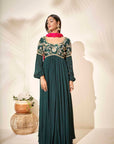 Intricate Sequin Embroidered Green Georgette Anarkali Dress