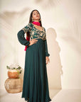 Intricate Sequin Embroidered Green Georgette Anarkali Dress