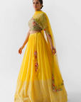 Maroon One-Shoulder Lehenga Set with Mirror and Zardosi Handwork