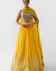 Maroon One-Shoulder Lehenga Set with Mirror and Zardosi Handwork