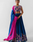 Maroon Crop Top and Skirt Lehenga with Mirror and Zardosi Handwork