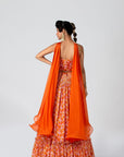 Maroon Crop Top and Skirt Lehenga with Mirror and Zardosi Handwork - Orange