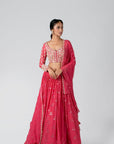 Lilac Georgette Crepe Lehenga with Hand Embroidered Blouse and Ruffle Dupatta