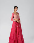 Lilac Georgette Crepe Lehenga with Hand Embroidered Blouse and Ruffle Dupatta