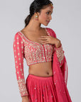 Lilac Georgette Crepe Lehenga with Hand Embroidered Blouse and Ruffle Dupatta