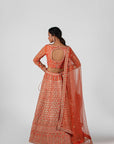 Maroon Crop Top and Skirt Lehenga with Mirror Work and Feather Details