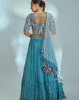 Three Layered Monochrome Lehenga with Hand Embroidered Blouse and Ruffle Dupatta