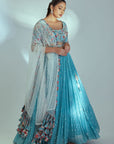 Three Layered Monochrome Lehenga with Hand Embroidered Blouse and Ruffle Dupatta