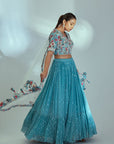 Hand Tie Dye Lehenga Set with Pink Bud Work Blouse