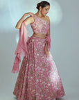 Sea Green and Maroon Lehenga with Dramatic Sleeves and Handwork