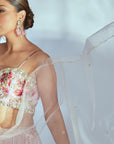 Hand Embroidered Lehenga with Feather Sleeves and Ruffle Dupatta