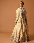 Beige Embroidered Jacket With Lehenga And Dupatta