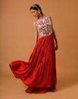 Red Embroidered Side Cut Dress