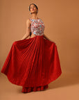 Red Embroidered Side Cut Dress