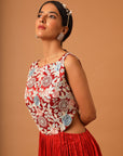 Red Embroidered Side Cut Dress