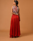 Red Embroidered Side Cut Dress