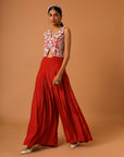 Red Embroidered Jumpsuit