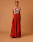 Red Embroidered Jumpsuit
