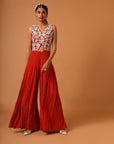 Red Embroidered Jumpsuit