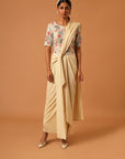 Beige Embroidered Blouse With Skirt
