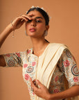 Beige Embroidered Blouse With Skirt
