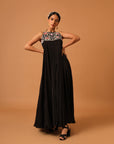 Balck A Line Embroidered Dress