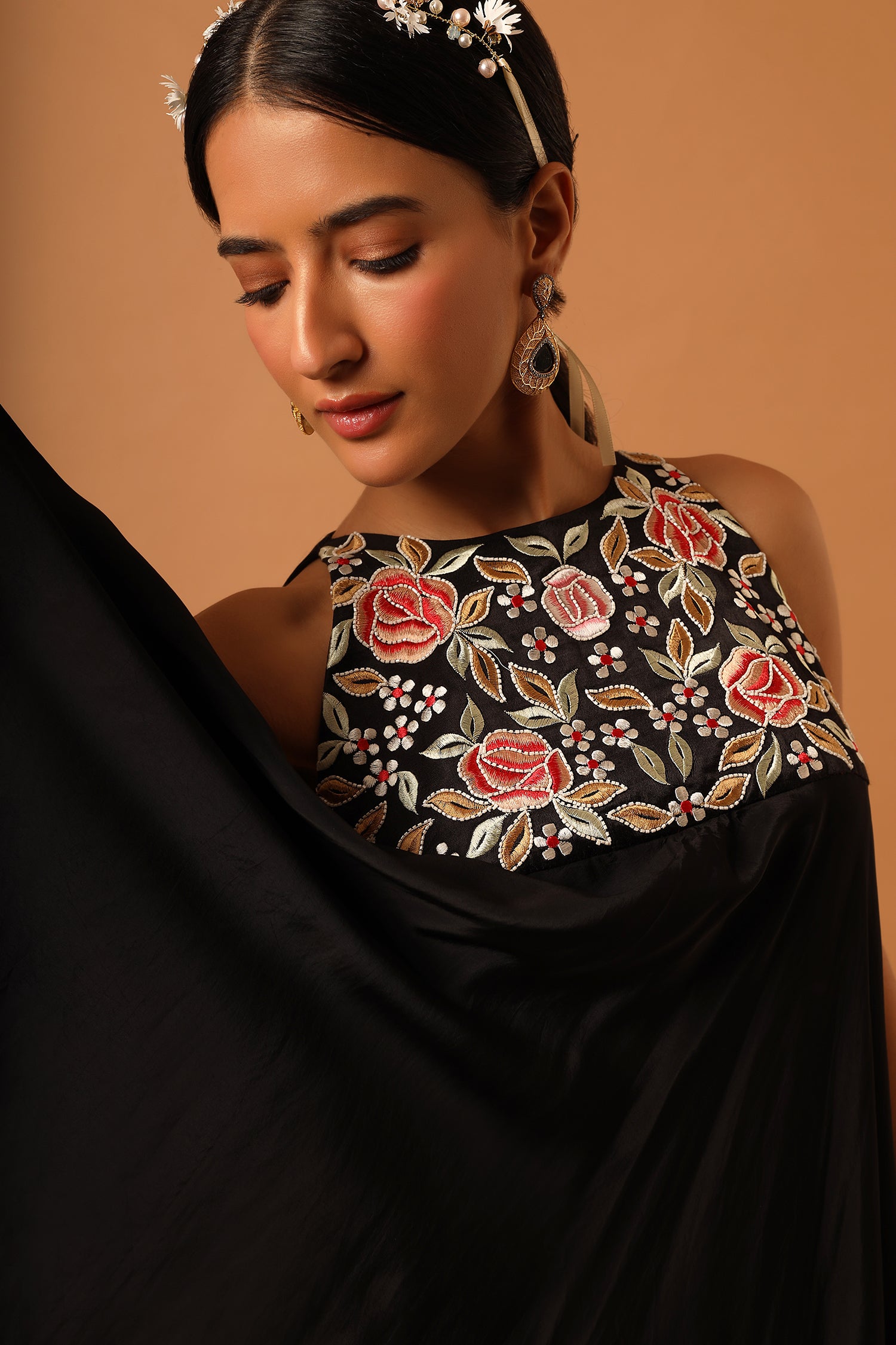 Balck A Line Embroidered Dress