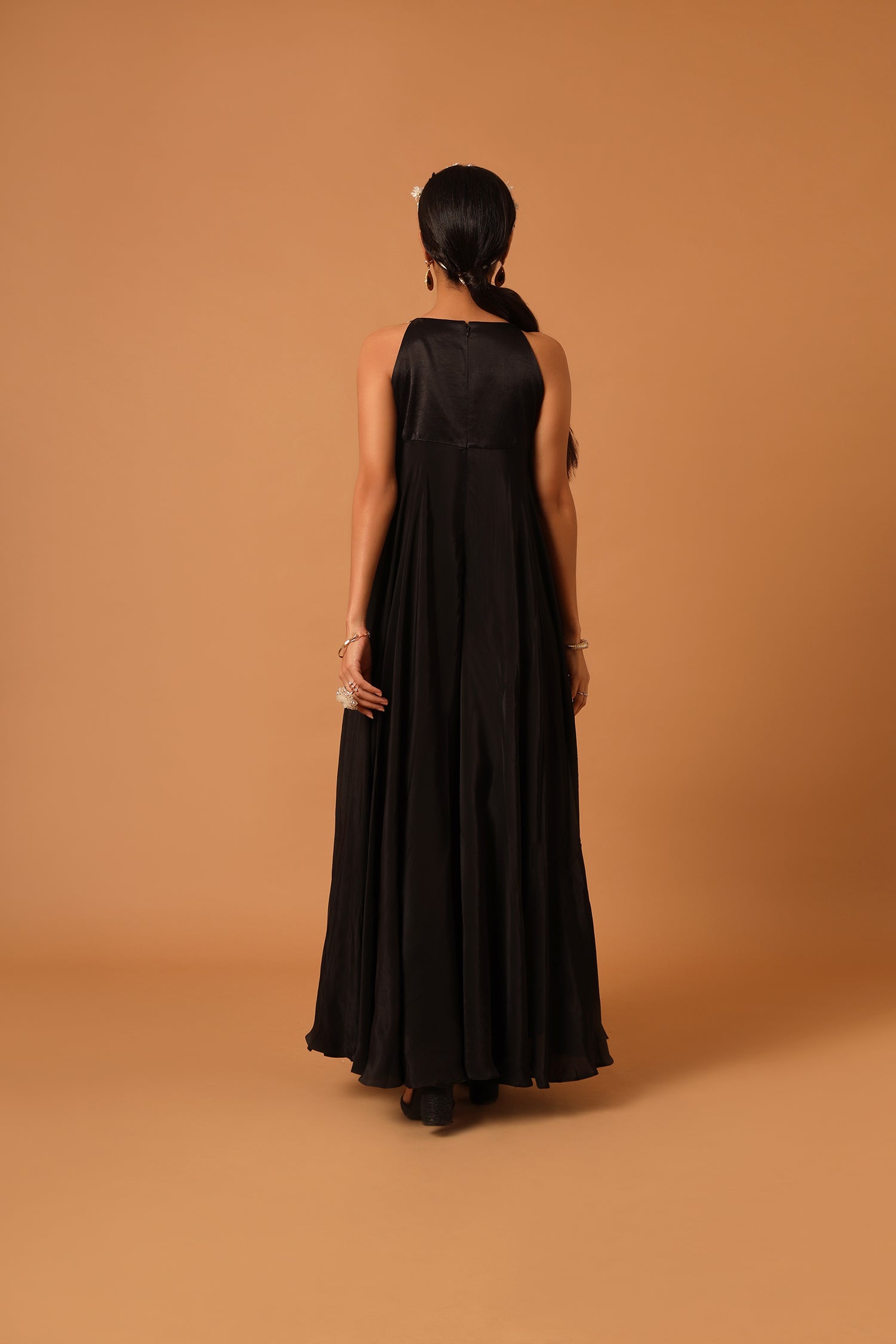 Balck A Line Embroidered Dress