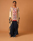 Beige Embroidered Kaftan With Blue Drape Skirt