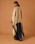 Beige Embroidered Kaftan With Blue Drape Skirt