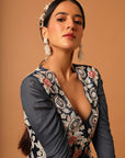 Blue Embroideered Tiered Dress