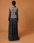Blue Embroideered Tiered Dress