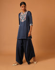 Blue Embroidered Kurti With Pants