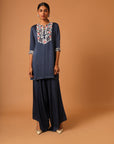Blue Embroidered Kurti With Pants