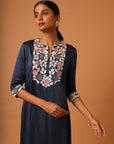 Blue Embroidered Kurti With Pants
